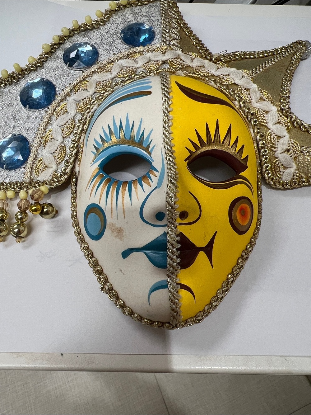 Sun & Moon Two-Tone Decorative Wall Mask - Yellow and White